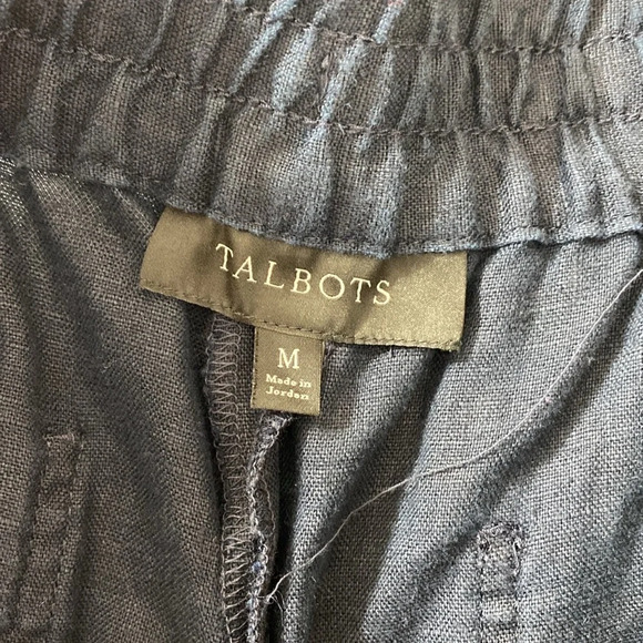 Talbots Pants Womens Medium Blue Wide Leg Capri Cropped Pull On 100% Linen - Picture 9 of 10
